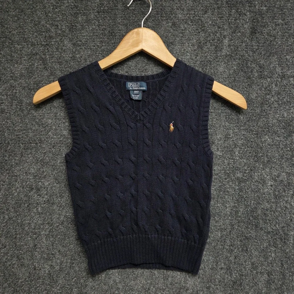 Polo Ralph Lauren Cable Knit Vest Boys 4 4T Blue Sleeveless Preppy Casual